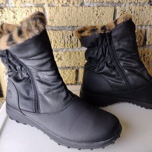 Totes All Weather Waterproof Leopard Faux Fur Ankle Boots